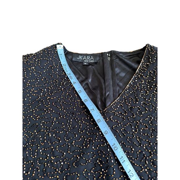 JKara Gold Black Beaded V-Neck Dressy Party Formal Evening Blouse Size Medium - Picture 12 of 15